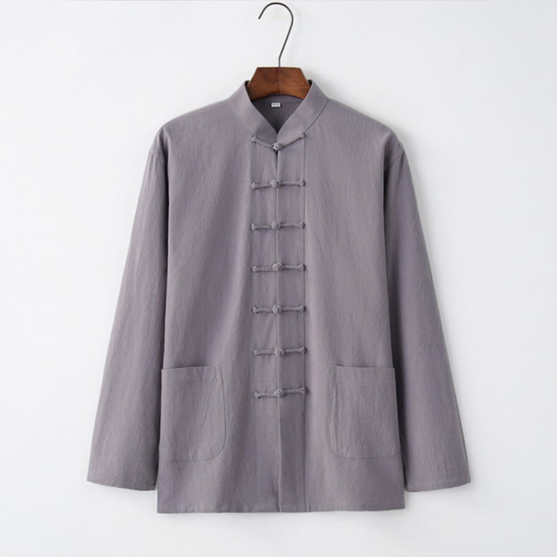 Camisa de manga larga con Buddha Stones Tang, ropa de algodón para hombre - Gris pizarra claro - US/UK/AU44, EU54 (4XL) - image 0