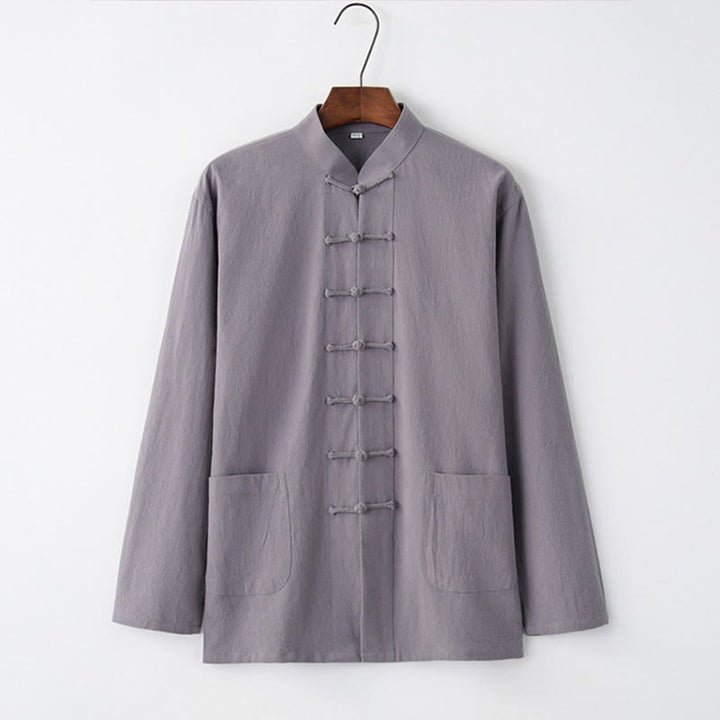 Camisa de manga larga con Buddha Stones Tang, ropa de algodón para hombre - Gris pizarra claro - US/UK/AU44, EU54 (4XL) - image 0