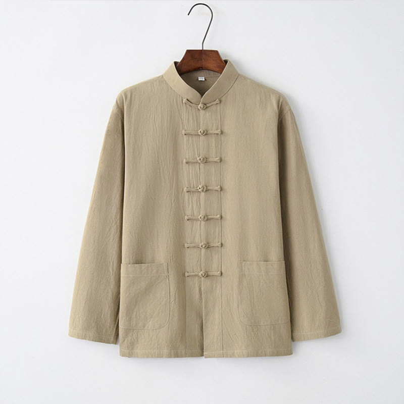 Camisa de manga larga con Buddha Stones Tang, ropa de algodón para hombre - Broncearse - US/UK/AU44, EU54 (4XL) - image 7