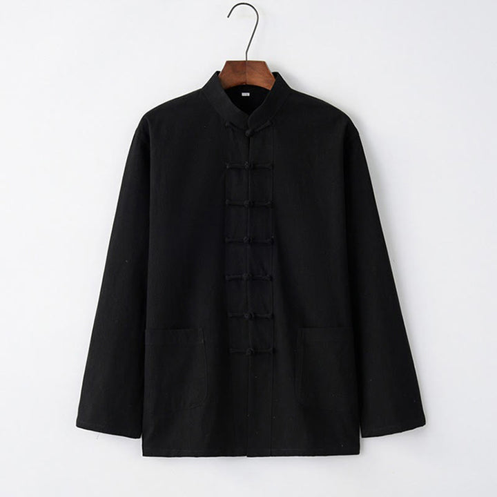 Camisa de manga larga con Buddha Stones Tang, ropa de algodón para hombre - Negro - US/UK/AU44, EU54 (4XL) - image 2