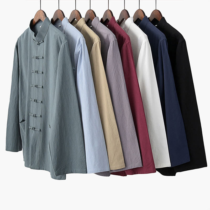 Camisa de manga larga con Buddha Stones Tang, ropa de algodón para hombre - image 12