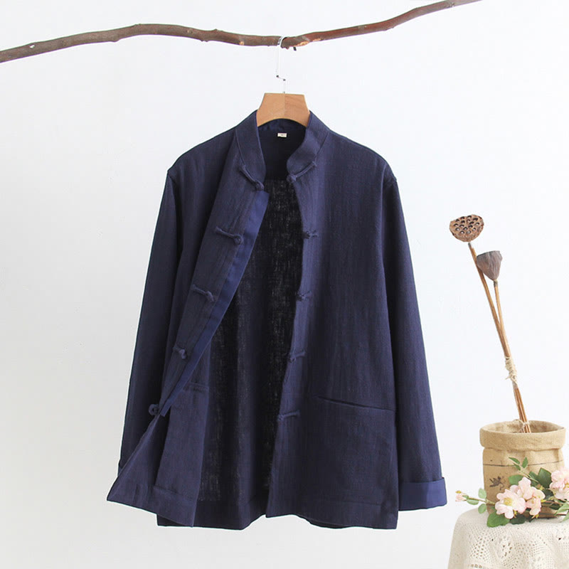 Camisa de manga larga con Buddha Stones Tang, de algodón y lino, para hombre - image 11