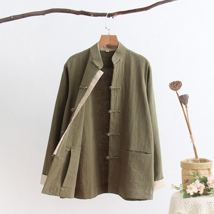 Camisa de manga larga con Buddha Stones Tang, de algodón y lino, para hombre - image 7