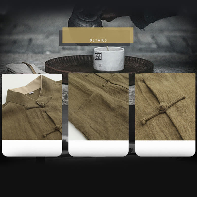 Camisa de manga larga con Buddha Stones Tang, de algodón y lino, para hombre - image 5