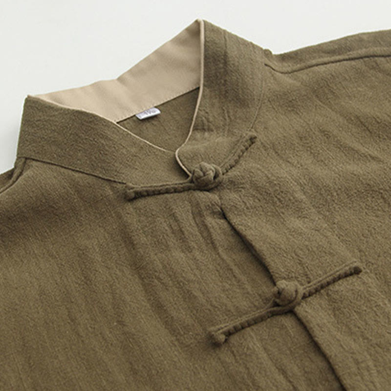 Camisa de manga larga con Buddha Stones Tang, de algodón y lino, para hombre - image 15