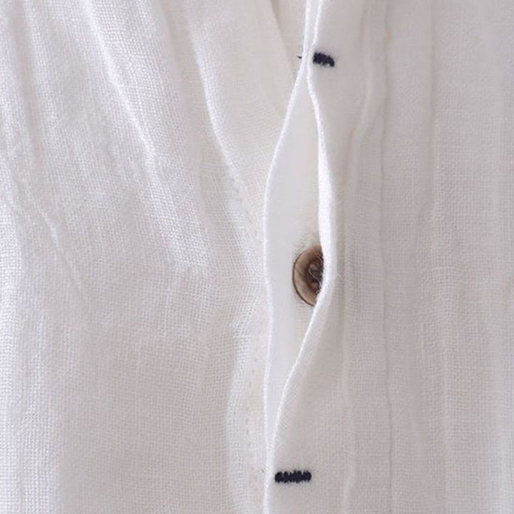 Camisa de lino y algodón con solapa y botones de manga corta para hombre con Buddha Stones - image 10