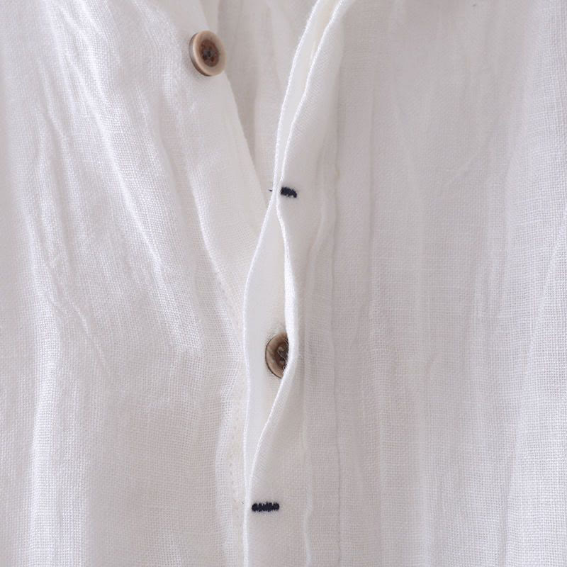 Camisa de hombre Buddha Stones, de lino y algodón, de manga larga, con solapa y botones, de color liso y cómoda. - image 10