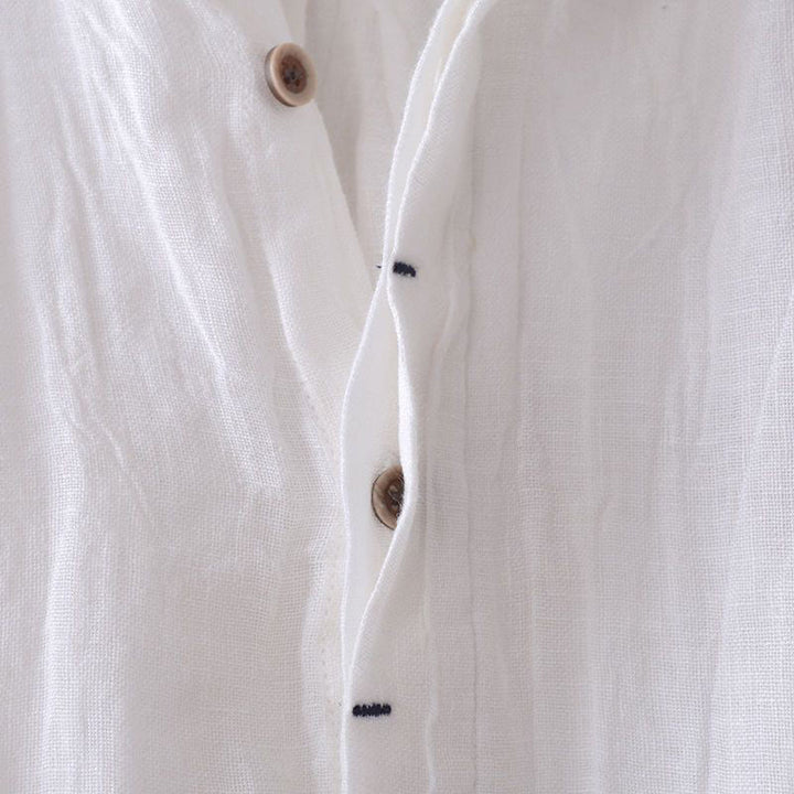 Camisa de hombre Buddha Stones, de lino y algodón, de manga larga, con solapa y botones, de color liso y cómoda. - image 10