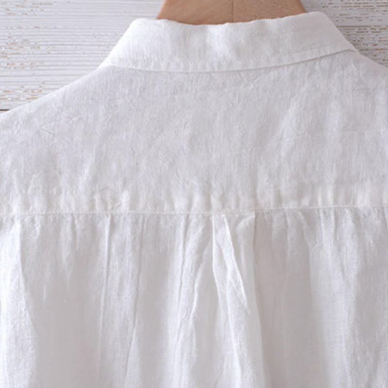 Camisa de lino y algodón con solapa y botones de manga corta para hombre con Buddha Stones - image 13