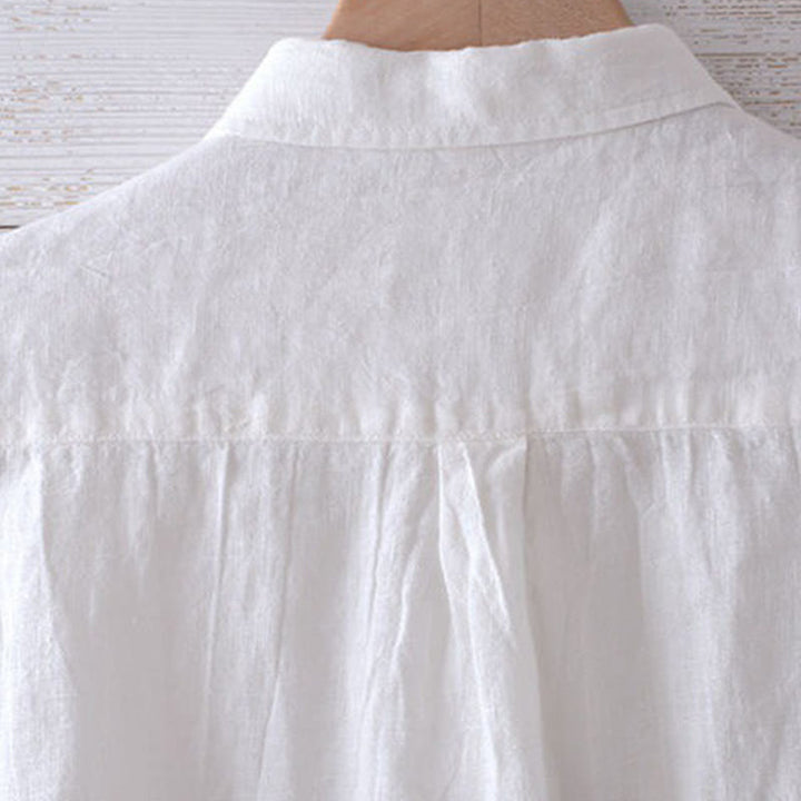 Camisa de lino y algodón con solapa y botones de manga corta para hombre con Buddha Stones - image 13