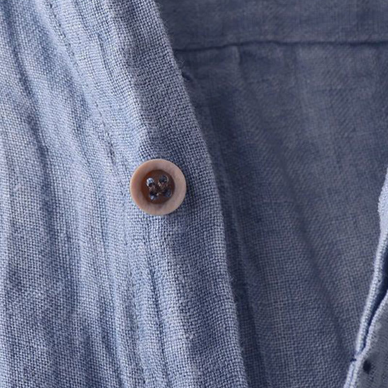 Camisa de lino y algodón con solapa y botones de manga corta para hombre con Buddha Stones - image 3