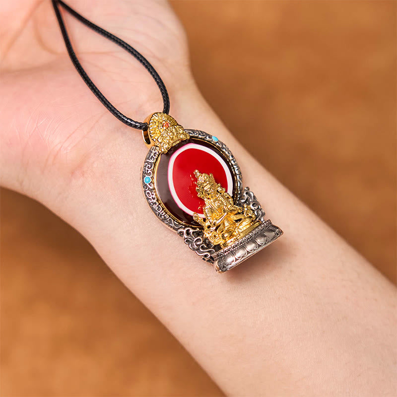 Colgante de cobre con diseño de cuentas de Avalokitesvara Dzi tibetano con Buddha Stones