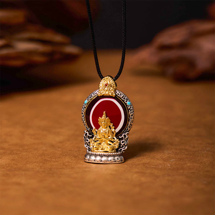 Colgante de cobre con diseño de cuentas de Avalokitesvara Dzi tibetano con Buddha Stones
