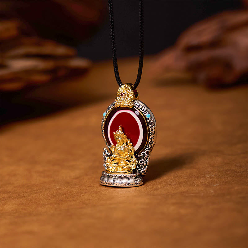 Colgante de cobre con diseño de cuentas de Avalokitesvara Dzi tibetano con Buddha Stones