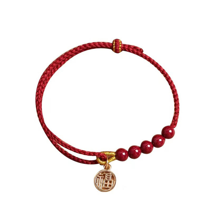 Pulsera trenzada hecha a mano con hilo rojo y bendición de cuentas de cinabrio con caracteres Fu y Buddha Stones - image 12