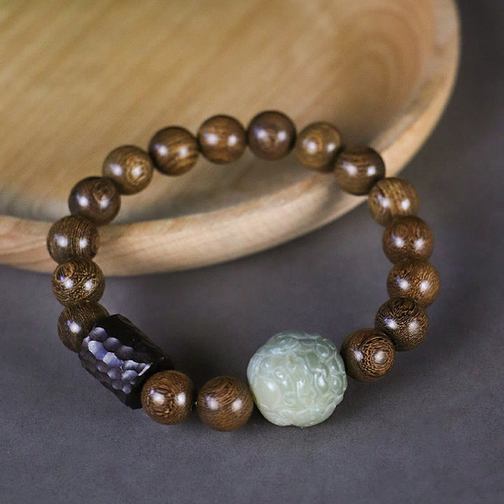 Pulsera curativa con Buddha Stones de madera de ébano, semillas de Bodhi, sándalo y PiXiu