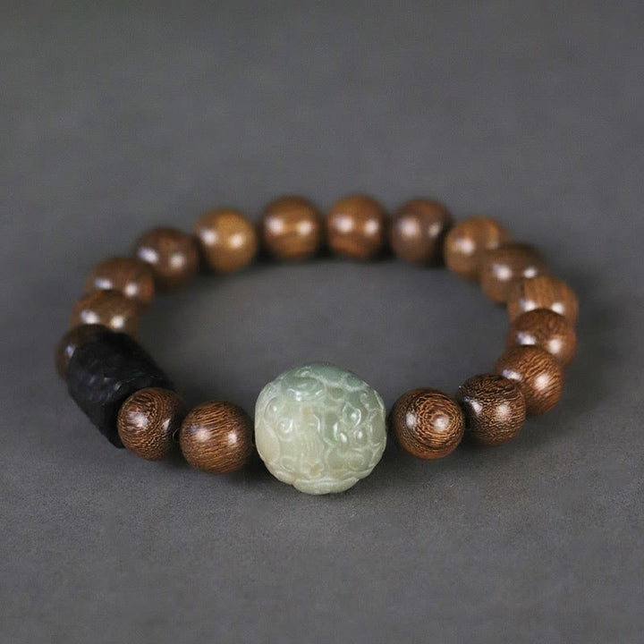 Pulsera curativa con Buddha Stones de madera de ébano, semillas de Bodhi, sándalo y PiXiu