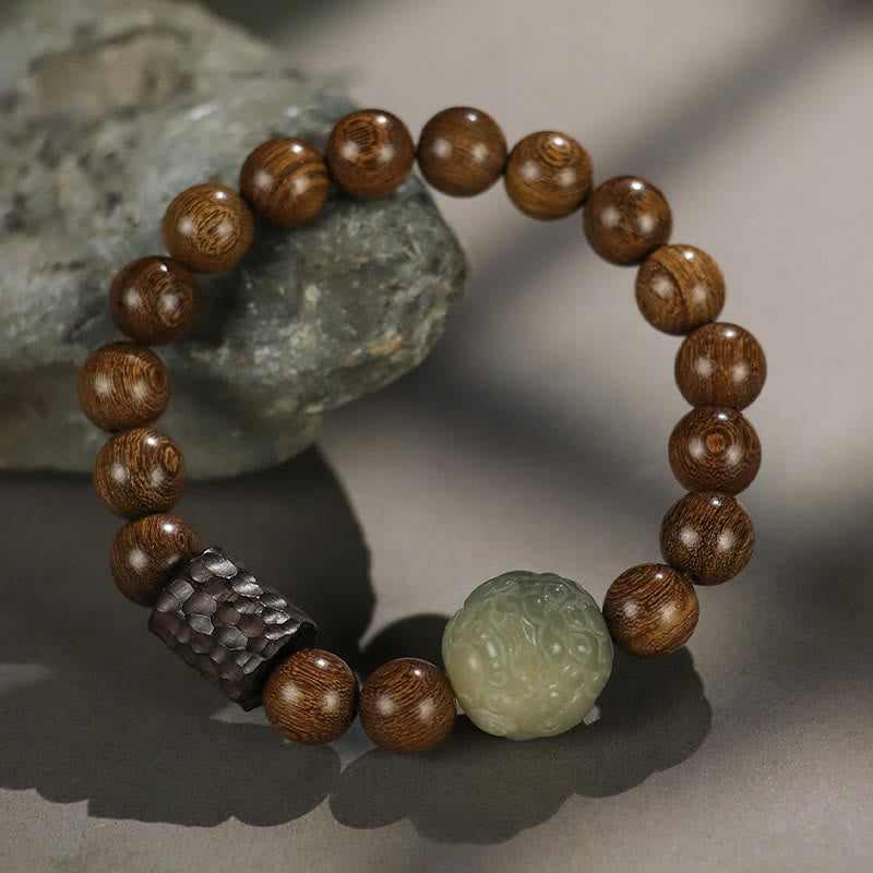 Pulsera curativa con Buddha Stones de madera de ébano, semillas de Bodhi, sándalo y PiXiu
