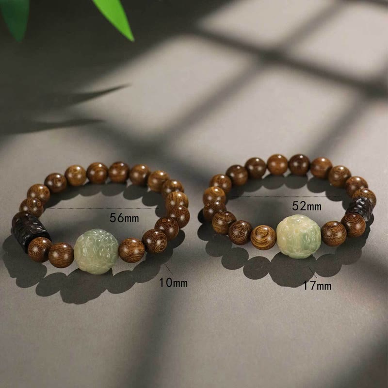Pulsera curativa con Buddha Stones de madera de ébano, semillas de Bodhi, sándalo y PiXiu