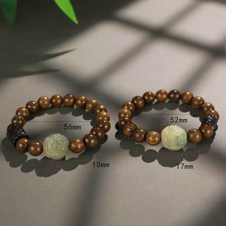Pulsera curativa con Buddha Stones de madera de ébano, semillas de Bodhi, sándalo y PiXiu