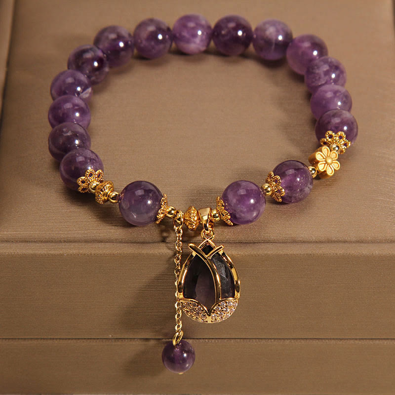Buddha Stones Pulsera curativa con dije de lirio y amatista - image 1