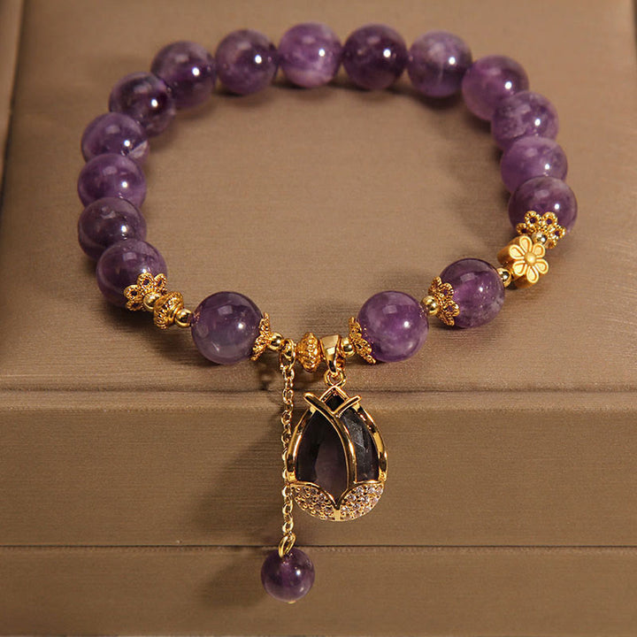 Buddha Stones Pulsera curativa con dije de lirio y amatista - image 1