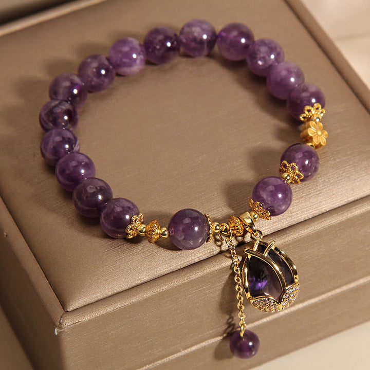 Buddha Stones Pulsera curativa con dije de lirio y amatista - image 2