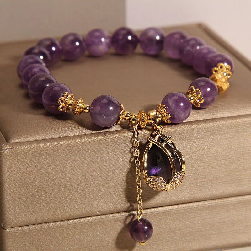 Buddha Stones Pulsera curativa con dije de lirio y amatista - image 4
