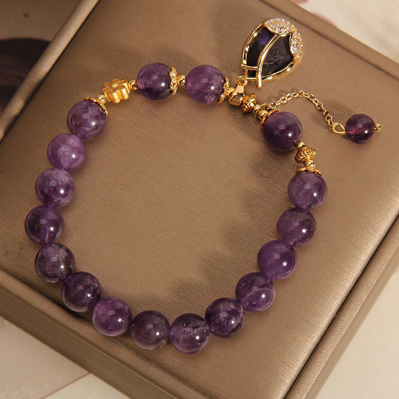Buddha Stones Pulsera curativa con dije de lirio y amatista - image 3