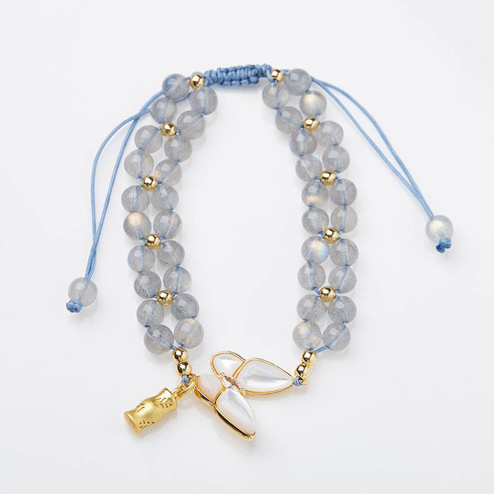 Buddha Stones Pulsera de bambú curativa con mariposas y piedra lunar natural - image 3