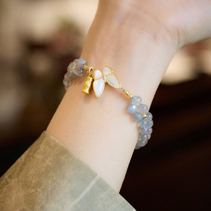 Buddha Stones Pulsera de bambú curativa con mariposas y piedra lunar natural - image 1