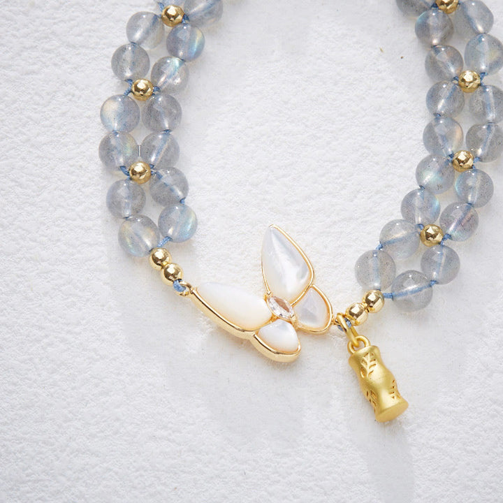 Buddha Stones Pulsera de bambú curativa con mariposas y piedra lunar natural - image 5