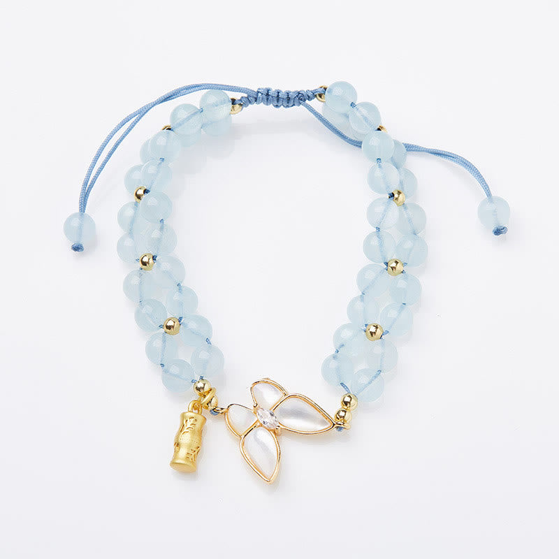 Buddha Stones Pulsera curativa de bambú con mariposa, amatista, aguamarina y piedra lunar natural - image 4