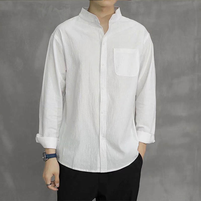 Camisa de manga larga para hombre Buddha Stones con bolsillo y cuello alto, cómoda. - image 13