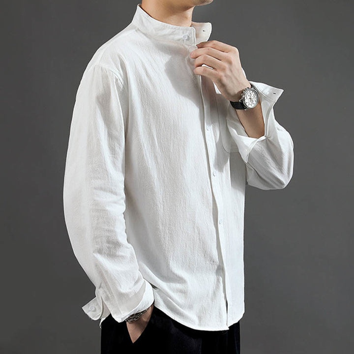 Camisa de manga larga para hombre Buddha Stones con bolsillo y cuello alto, cómoda. - image 14