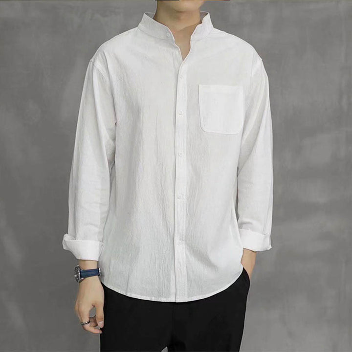 Camisa de manga larga para hombre Buddha Stones con bolsillo y cuello alto, cómoda. - image 13
