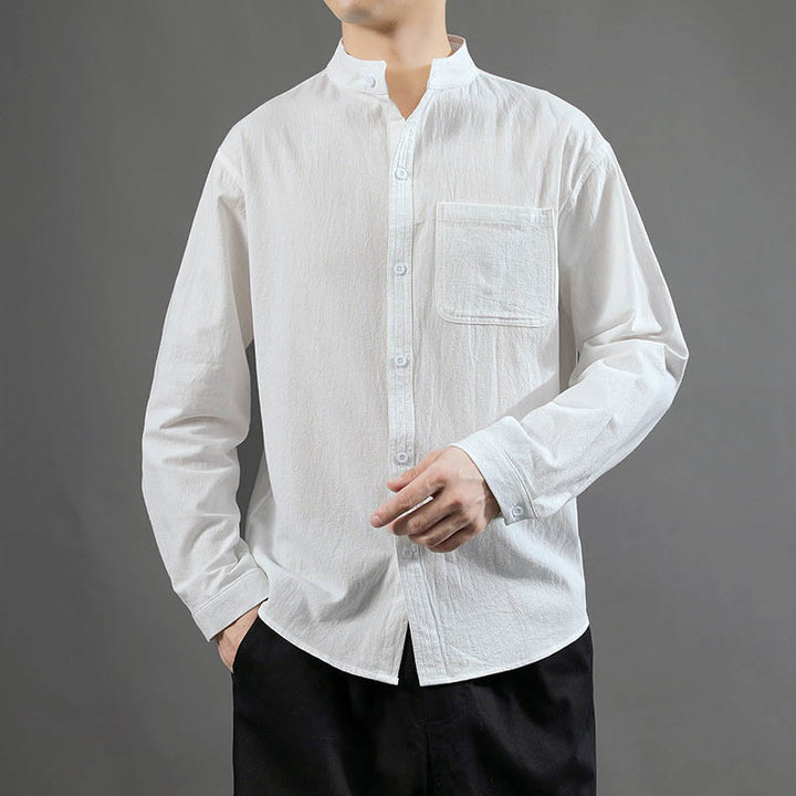 Camisa de manga larga para hombre Buddha Stones con bolsillo y cuello alto, cómoda. - Blanco - US/UK/AU46, EU56 (5XL) - image 9