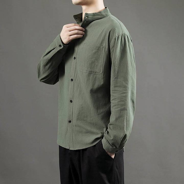 Camisa de manga larga para hombre Buddha Stones con bolsillo y cuello alto, cómoda. - image 5