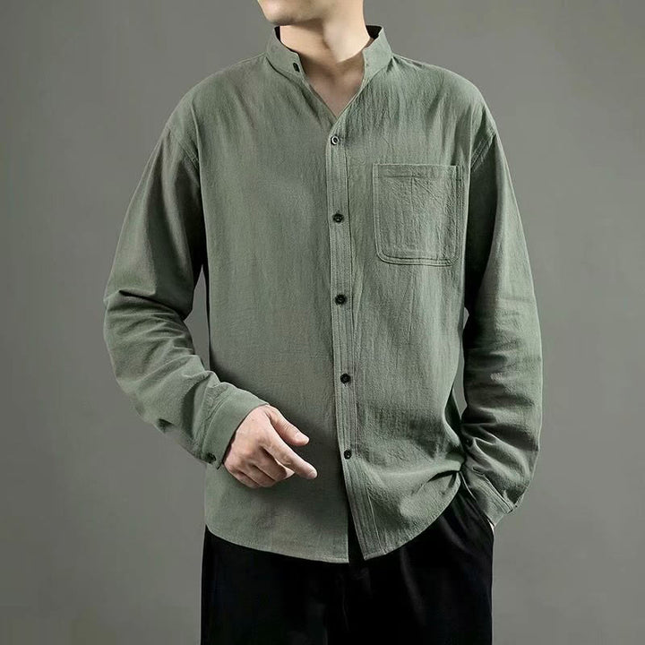 Camisa de manga larga para hombre Buddha Stones con bolsillo y cuello alto, cómoda. - Verde oliva - US/UK/AU46, EU56 (5XL) - image 0