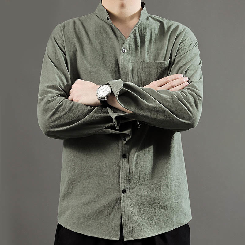 Camisa de manga larga para hombre Buddha Stones con bolsillo y cuello alto, cómoda. - image 6