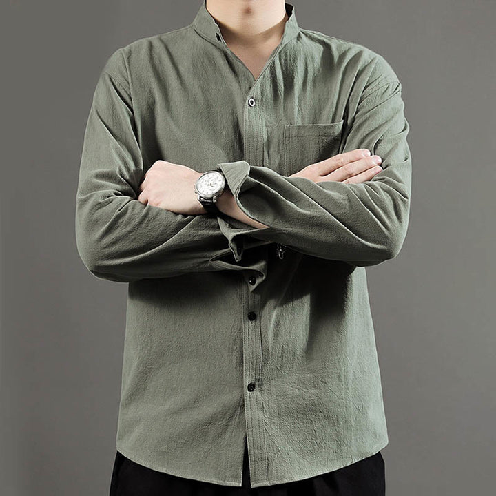Camisa de manga larga para hombre Buddha Stones con bolsillo y cuello alto, cómoda. - image 6