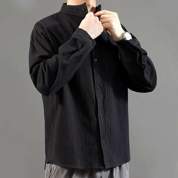 Camisa de manga larga para hombre Buddha Stones con bolsillo y cuello alto, cómoda. - image 21