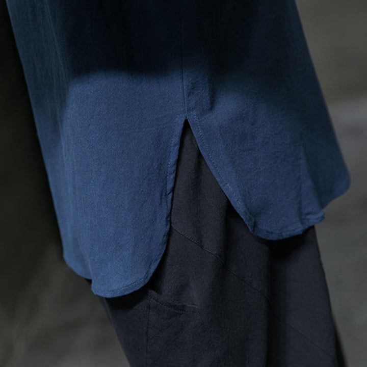 Camisa de lino y algodón cómoda con cuello alto y manga larga para hombre de Buddha Stones - image 12