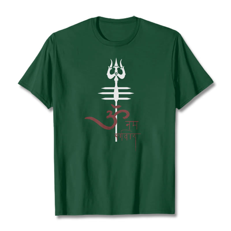 Camiseta de algodón con diseño de tridente de Buddha Stones OM NAMAH SHIVAYA - Verde bosque - 2XL - image 8