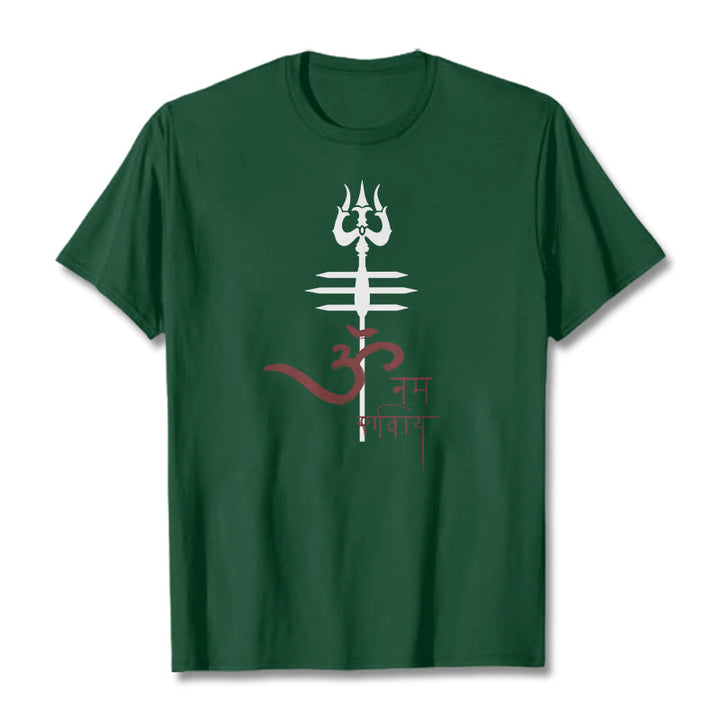 Camiseta de algodón con diseño de tridente de Buddha Stones OM NAMAH SHIVAYA - Verde bosque - 2XL - image 8