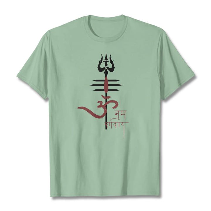 Camiseta de algodón con diseño de tridente de Buddha Stones OM NAMAH SHIVAYA - Verde pálido - 2XL - image 12