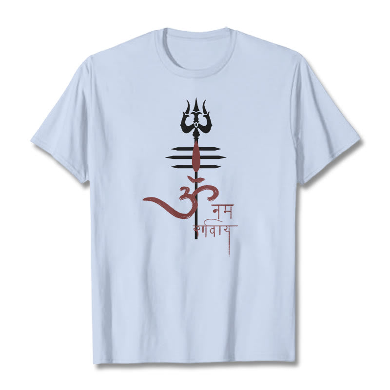 Camiseta de algodón con diseño de tridente de Buddha Stones OM NAMAH SHIVAYA - Cian claro - 2XL - image 7