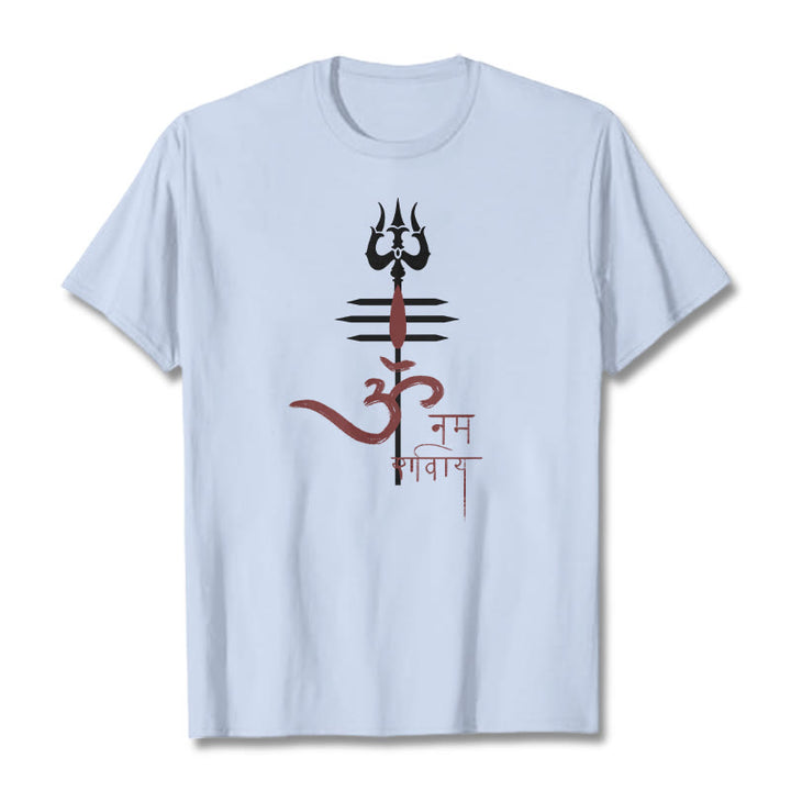Camiseta de algodón con diseño de tridente de Buddha Stones OM NAMAH SHIVAYA - Cian claro - 2XL - image 7