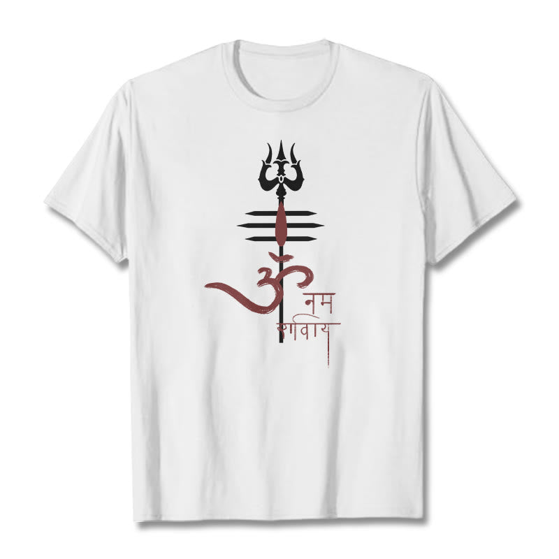 Camiseta de algodón con diseño de tridente de Buddha Stones OM NAMAH SHIVAYA - Blanco - 2XL - image 13