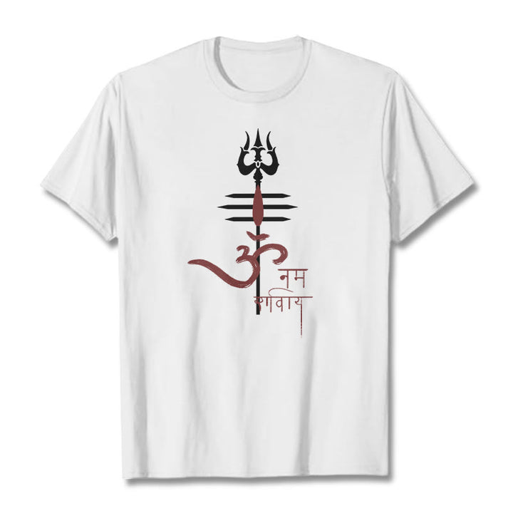 Camiseta de algodón con diseño de tridente de Buddha Stones OM NAMAH SHIVAYA - Blanco - 2XL - image 13